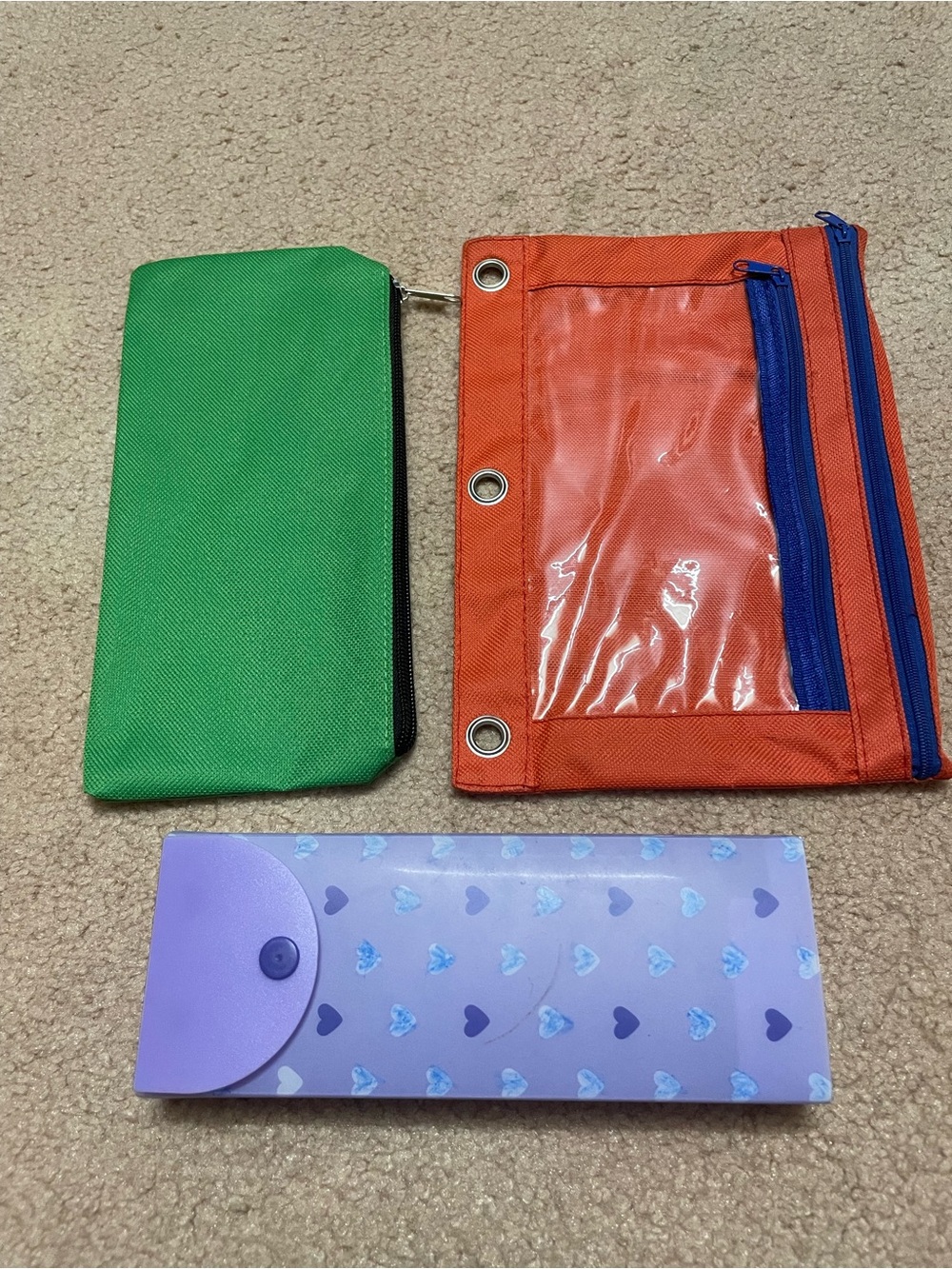 3-Pack Kids Pencil Case Set - Green, Orange & Purple